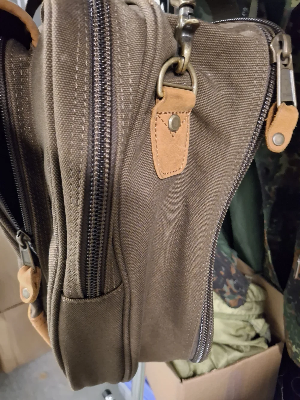 Cabela's Brown Leather & Olive Canvas Messenger Bag